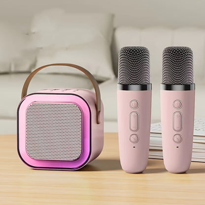 Set of 3 Portable Mini Karaoke Machines Featuring 2 Wireless Microphones - Rechargeable Via USB, Wireless Speaker Ideal for Birthday Celebrations