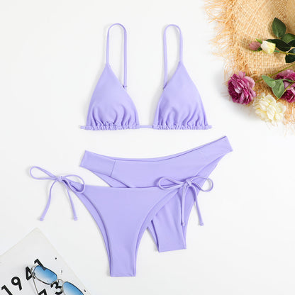 3-Pieces Two Style Bottom Triangle Bikini Sets, High Cut Solid Color Two Piece Swimsuit, Women's Swimwear