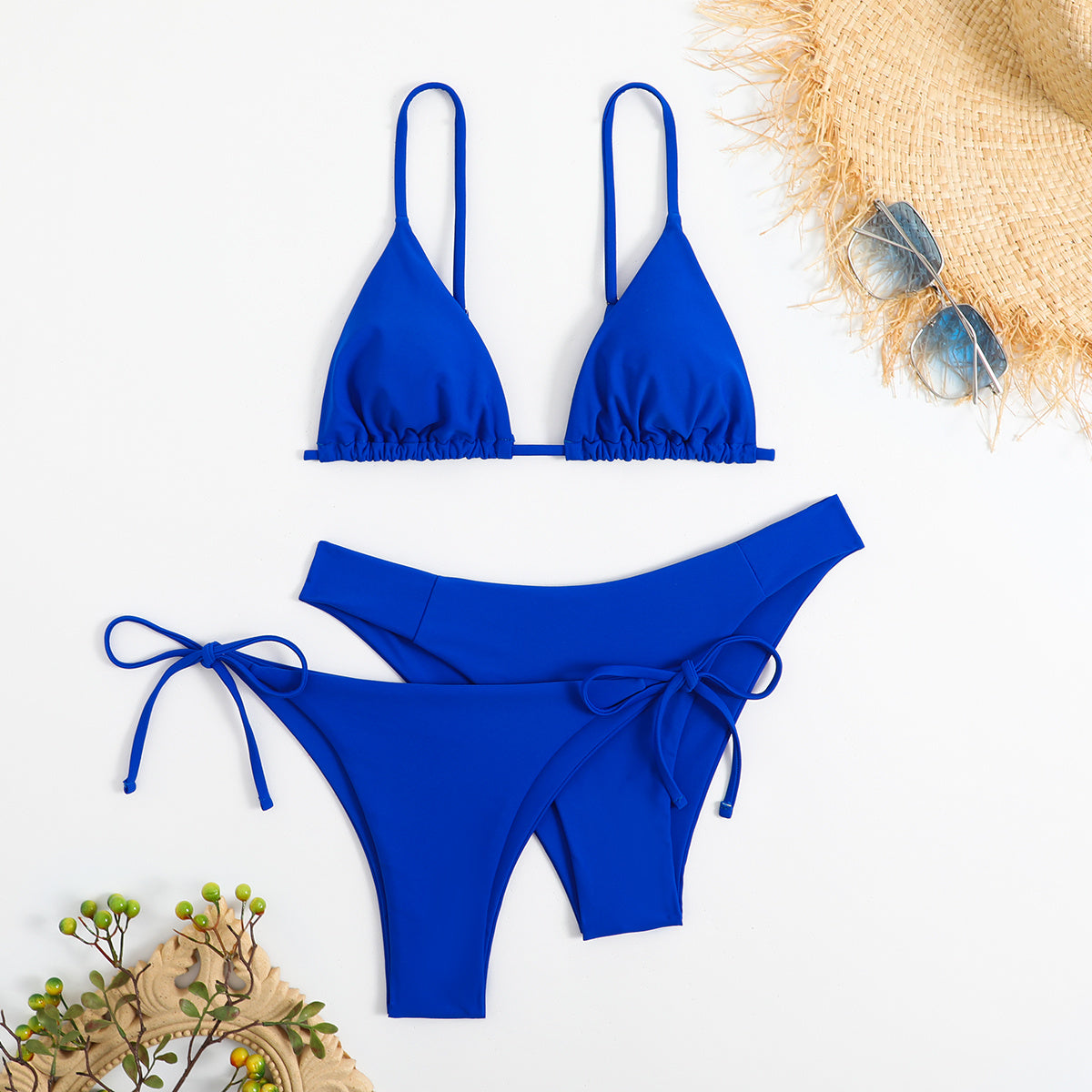 3-Pieces Two Style Bottom Triangle Bikini Sets, High Cut Solid Color Two Piece Swimsuit, Women's Swimwear