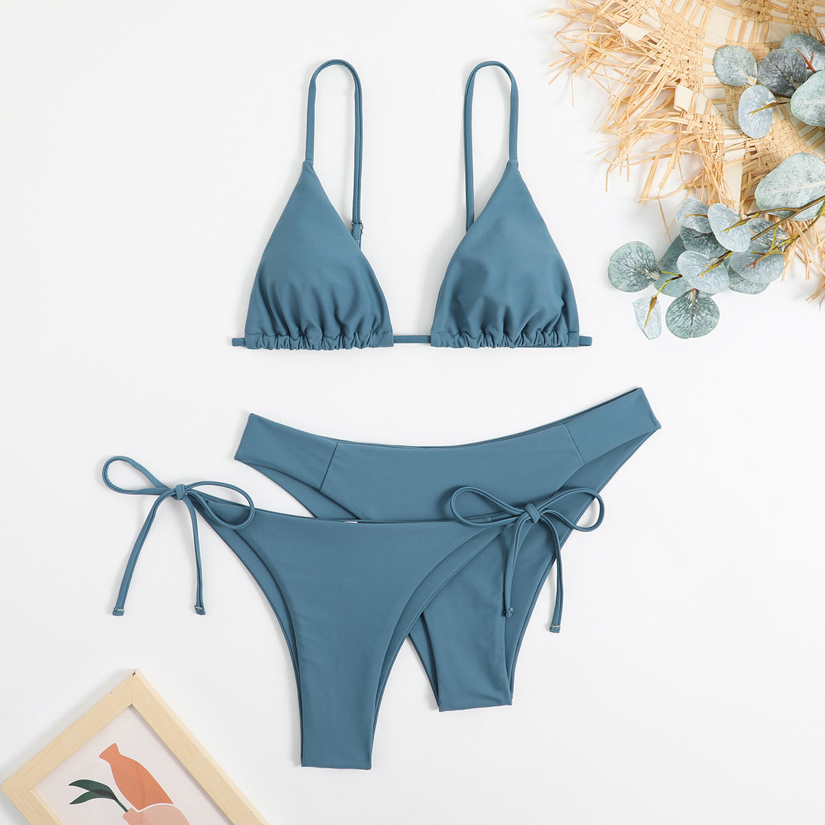 3-Pieces Two Style Bottom Triangle Bikini Sets, High Cut Solid Color Two Piece Swimsuit, Women's Swimwear