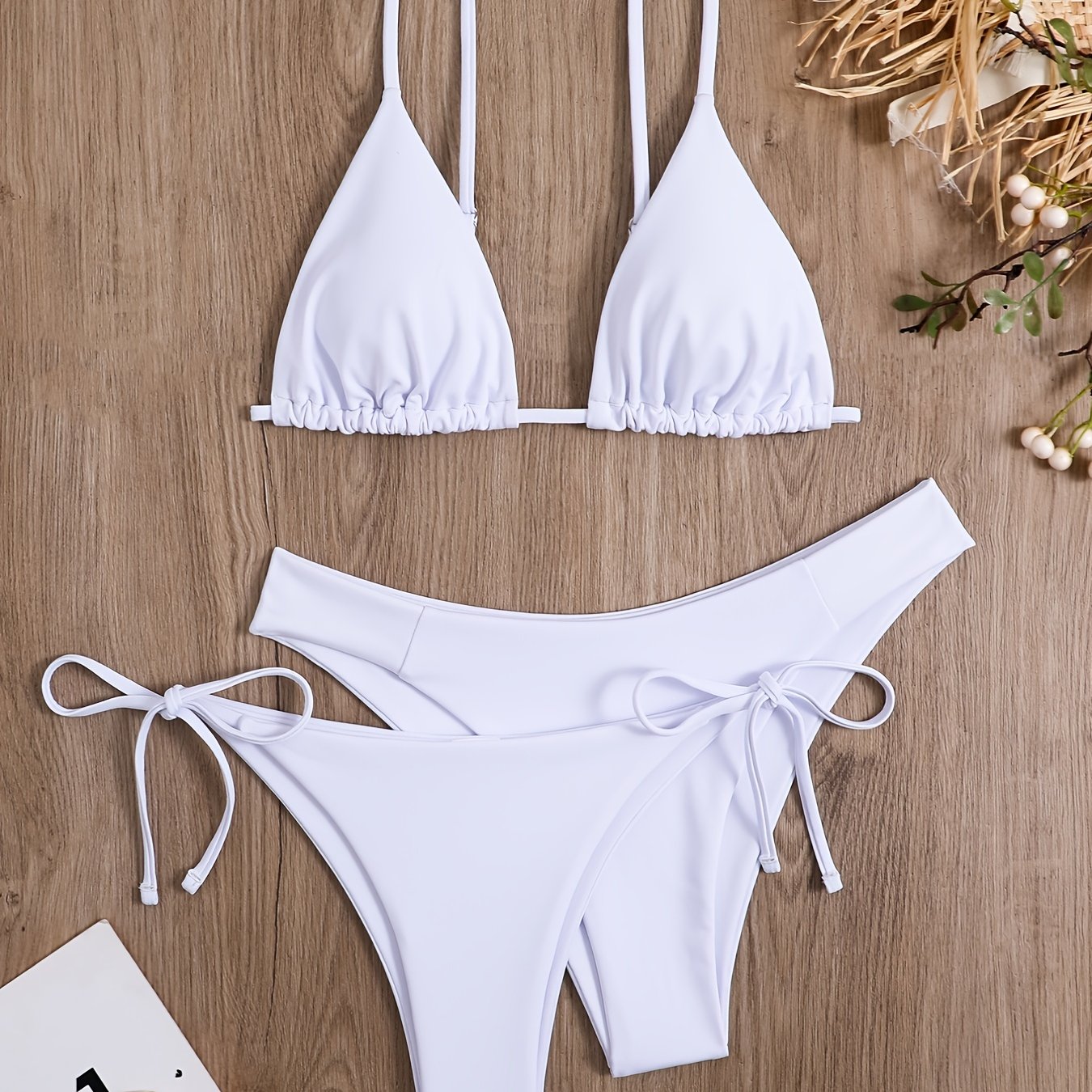 3-Pieces Two Style Bottom Triangle Bikini Sets, High Cut Solid Color Two Piece Swimsuit, Women's Swimwear